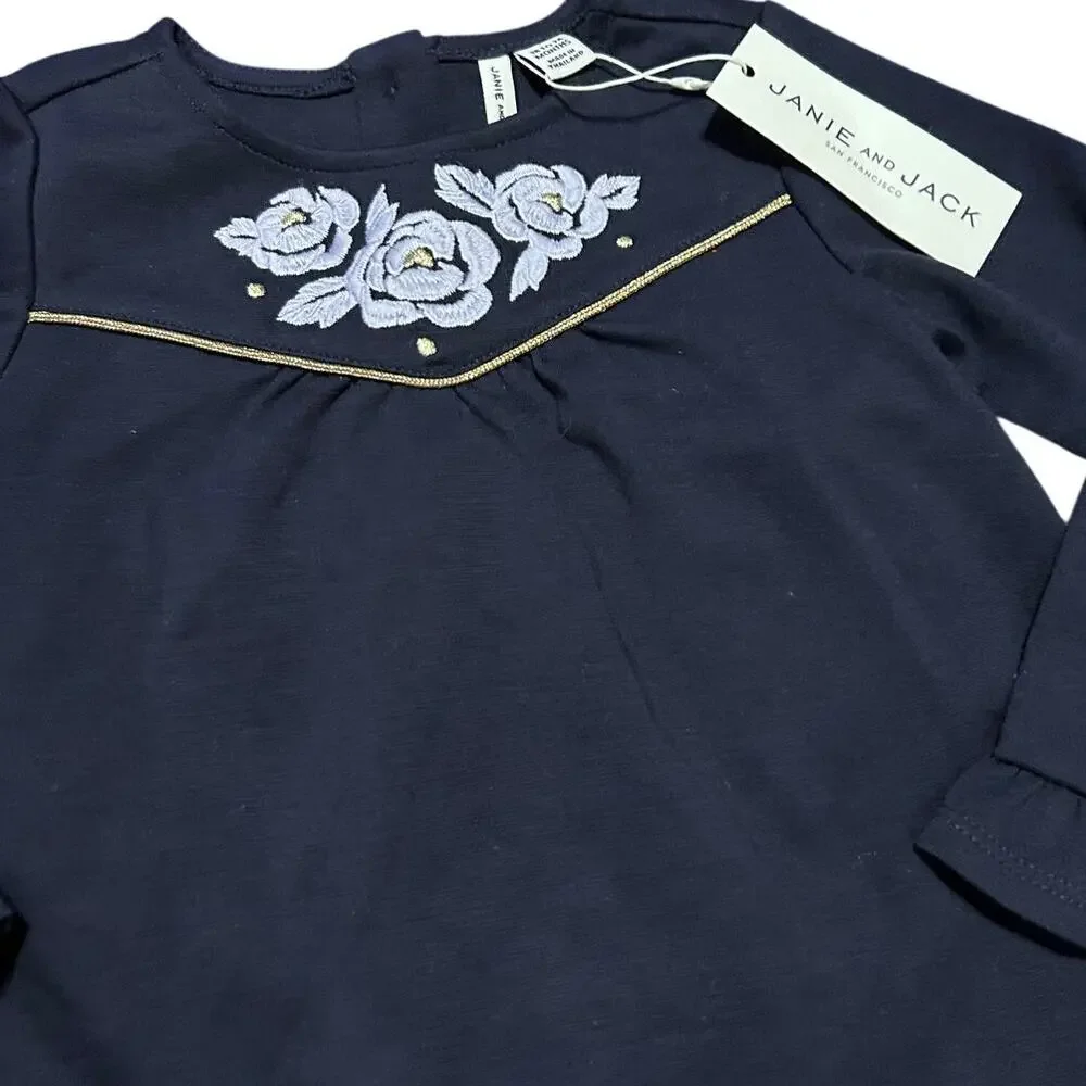 Janie and Jack | NWT Blue Rose Embroidered Long Sleeve Dress 18-24 months